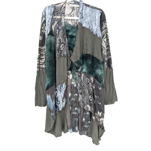 Womens Green Mixed Media Patchwork Boho Cottage Whimsigoth Fairycore Sweater MD - Picture 1 of 10